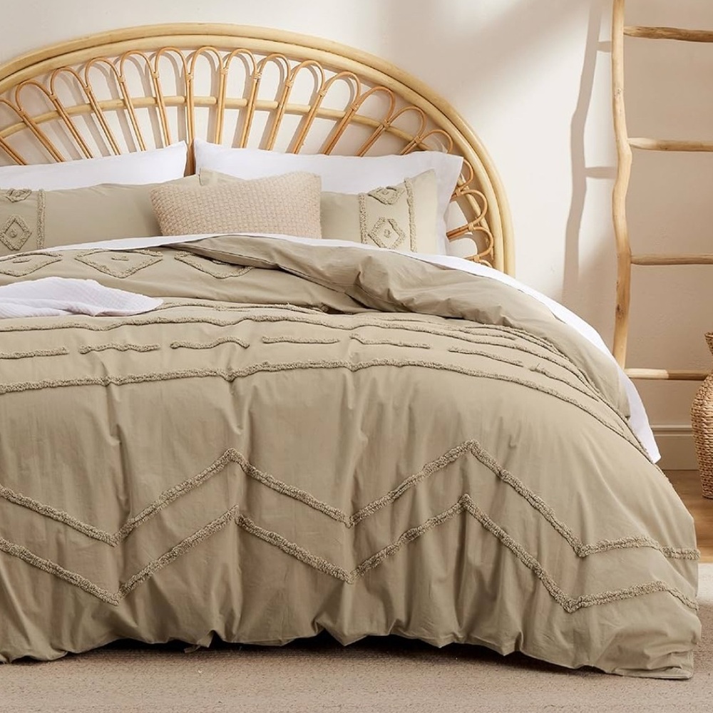 Cotton Duvet Cover King Size - Tufted Geometry for All Season 3-piece
